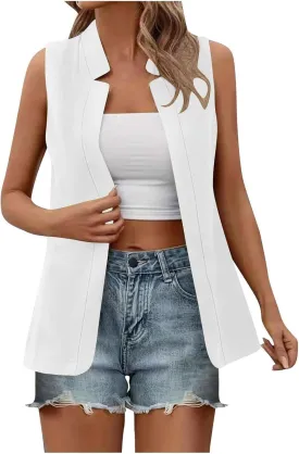 Women Sleeveless Blazer Jackets Open Front Stand Collar Fully Lined Vest Tops Office Outwear 2025 Summer Elegant