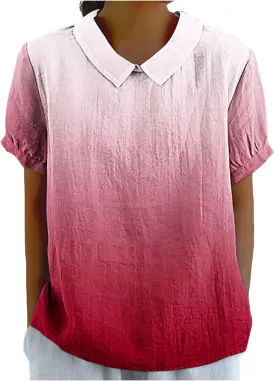 Women's Linen Summer Tops Short Sleeve Boho Shirts Graphic Tees Loose Gauze Blouses Collar Neck Casual Tunic Tshirts