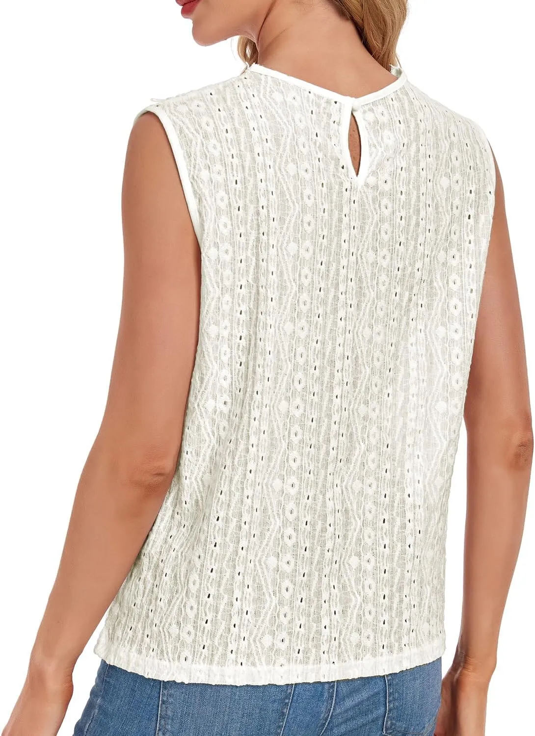 Women's Sleeveless Back Key Hole Tunic Tank Tops Casual Lace Shirt Blouses