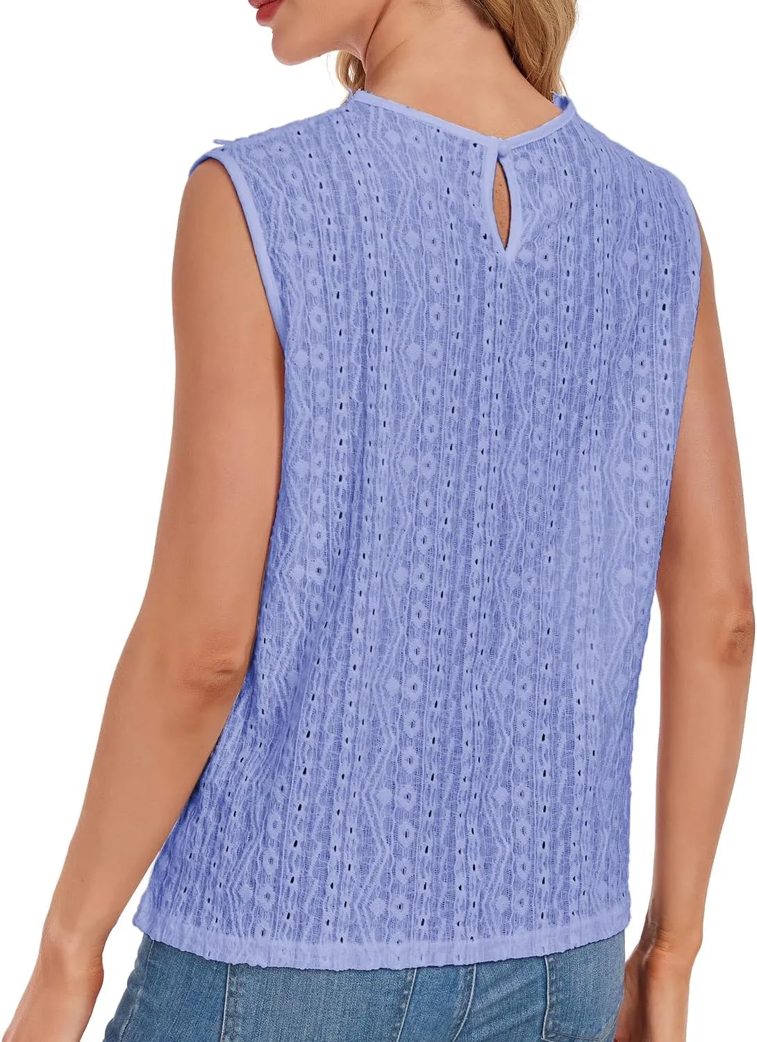 Women's Sleeveless Back Key Hole Tunic Tank Tops Casual Lace Shirt Blouses
