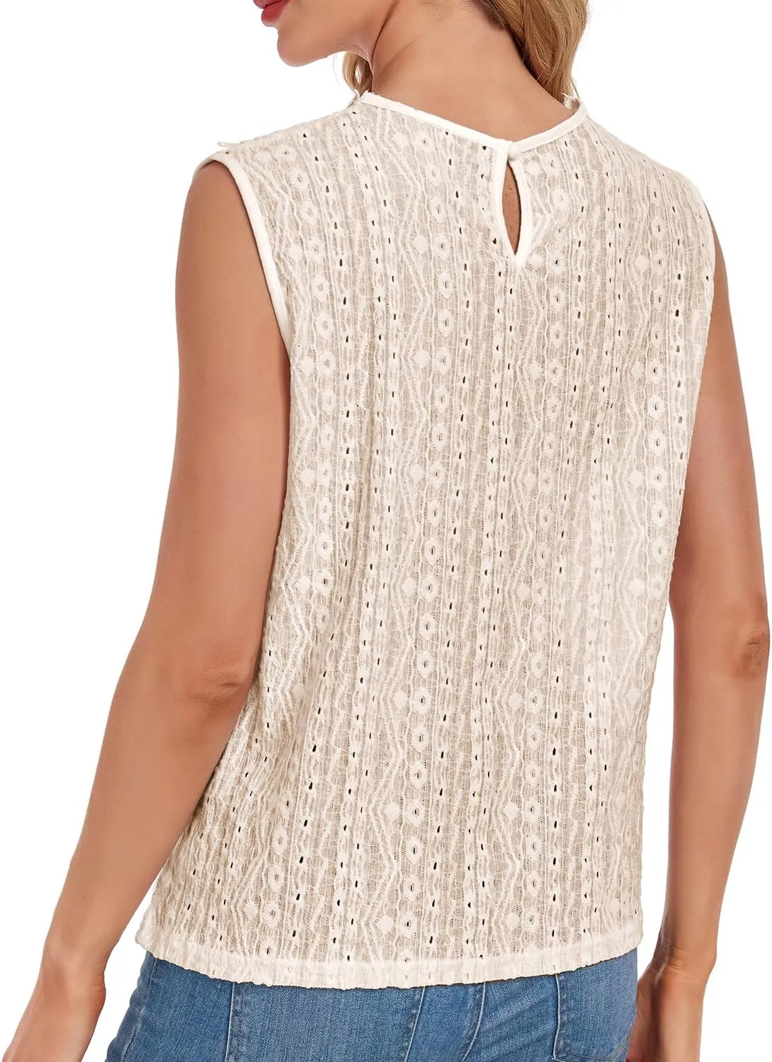 Women's Sleeveless Back Key Hole Tunic Tank Tops Casual Lace Shirt Blouses